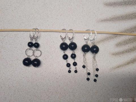 Серьги с натуральным черным агатом - 3