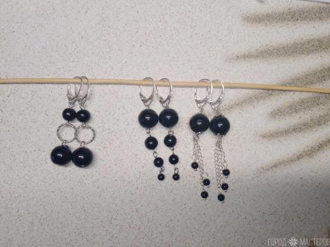Серьги с натуральным черным агатом - 4