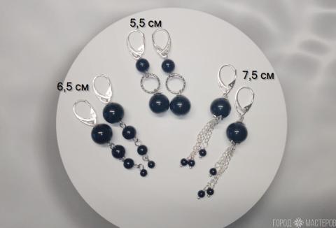 Серьги с натуральным черным агатом - 5