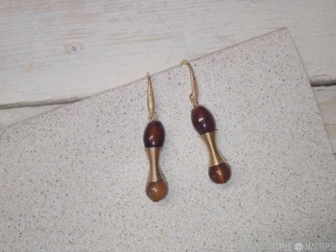 Серьги с натуральным тигровым глазом ШАРМ - 3