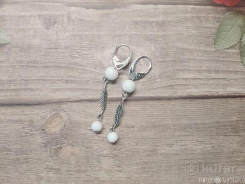 Серьги с натуральной бирюзой и серьги с белым агатом - 2