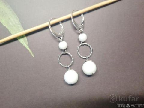 Серьги с натуральной бирюзой и серьги с белым агатом - 3