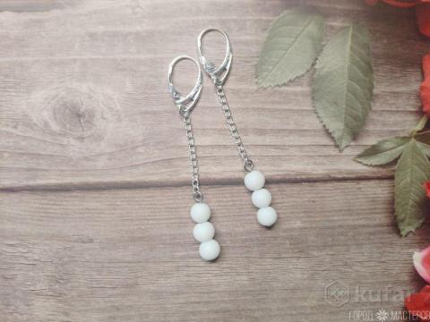 Серьги с натуральной бирюзой и серьги с белым агатом - 4