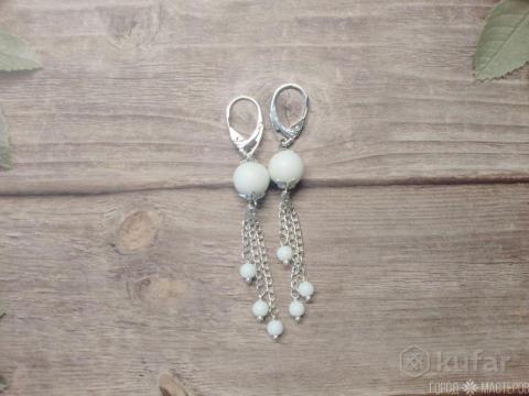 Серьги с натуральной бирюзой и серьги с белым агатом - 5