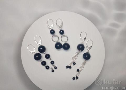 Серьги с автрийским хрусталем и черным агатом - 2