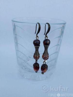 Серьги с натуральным тигровым глазом ручной работы - 2