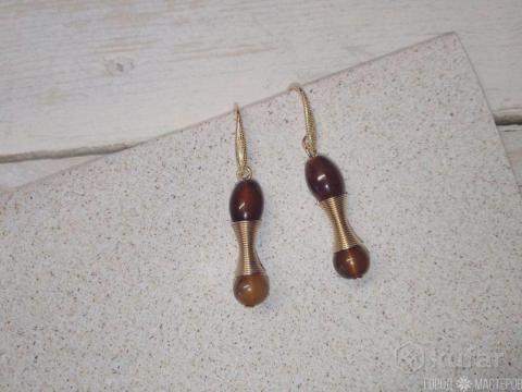 Серьги с натуральным тигровым глазом ручной работы - 4