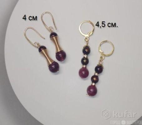 Серьги с натуральным гранатом ручной работы - 2