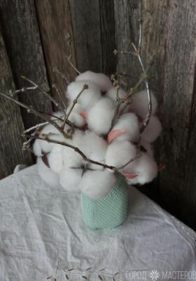 Зимний рождественский букет из хлопка в вазе - 2