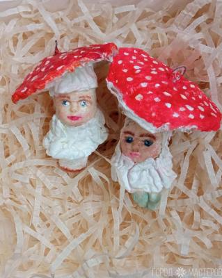 Сказочные грибы мухоморы с лицами. Ватные игрушки - 2