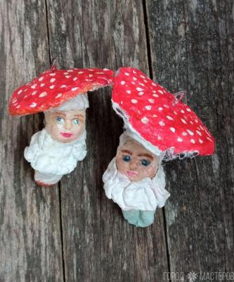 Сказочные грибы мухоморы с лицами. Ватные игрушки - 3