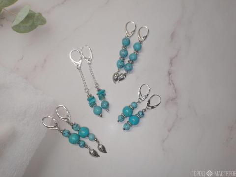 Серьги с натуральной бирюзой - 5