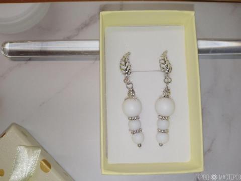 Серьги "Белоснежная нежность" с натуральным агатом - 4