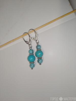 Серьги "Волна" с натуральной бирюзой - 2