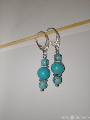 Серьги "Волна" с натуральной бирюзой - 3