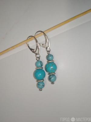 Серьги "Волна" с натуральной бирюзой - 4