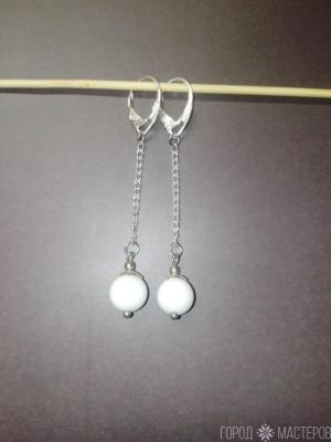 Серьги с натуральным агатом "Белоснежная роса" - 2