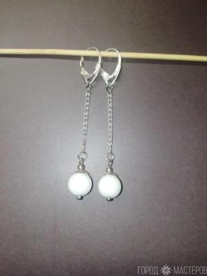 Серьги с натуральным агатом "Белоснежная роса" - 3