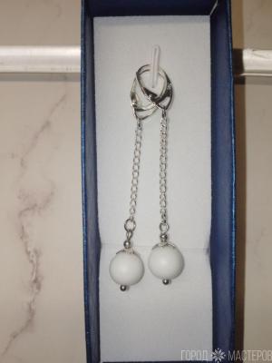Серьги с натуральным агатом "Белоснежная роса" - 4