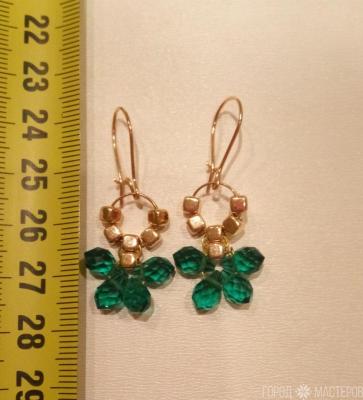 Серьги "Бабочки" дорогостоящие бусины\ изумрудные капельки гранёные - 2