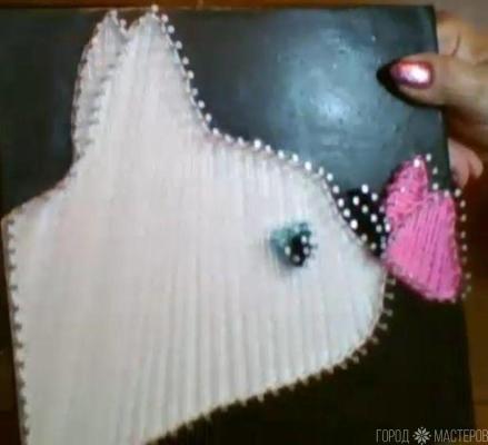 Панно "Котик с бабочкой" в технике String – Art\ Стринг арт (нитки и гвозди) - 3