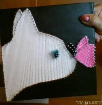 Панно "Котик с бабочкой" в технике String – Art\ Стринг арт (нитки и гвозди) - 5
