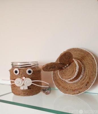 Дуэтик (Зайка - копилочка и Зайка - конфетник) из джута (цена за пару) полностью ручная работа. - 3