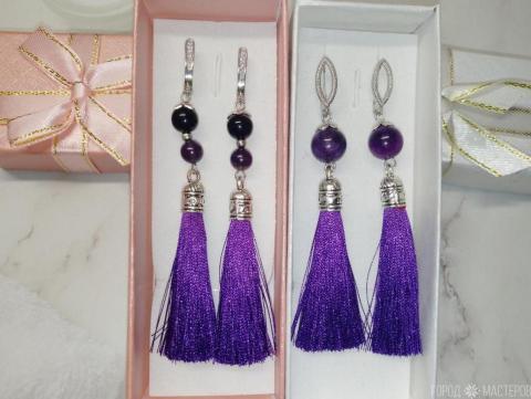 Серьги с натуральным аметистом и кисточками - 4