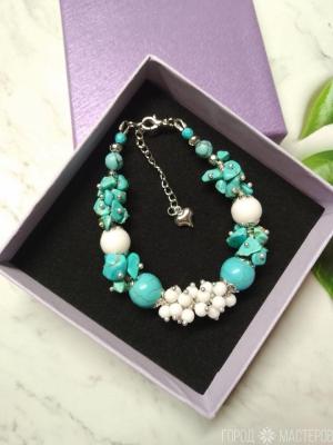 БРАСЛЕТ С БЕЛЫМ АГАТОМ И БИРЮЗОЙ - 4