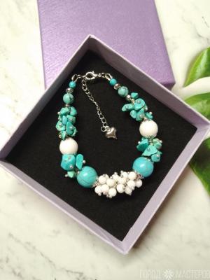 БРАСЛЕТ С БЕЛЫМ АГАТОМ И БИРЮЗОЙ - 5