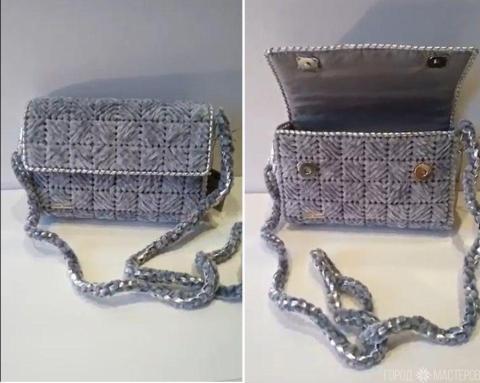 Сумочка серая  на канве из бархатного шнура \отделка серебряный шнур\фурнитура в серебре - 2