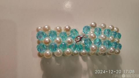 БРАСЛЕТИК из бусин в цвете бирюза(граненные)и жемчужных - 3