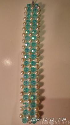 БРАСЛЕТИК из бусин в цвете бирюза(граненные)и жемчужных - 4