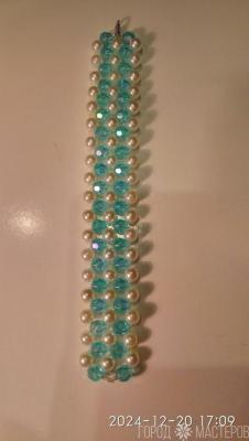 БРАСЛЕТИК из бусин в цвете бирюза(граненные)и жемчужных - 5