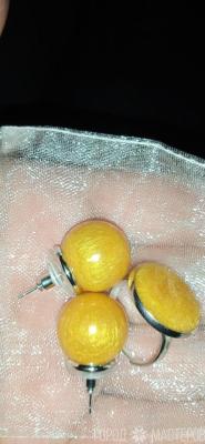 Серьги гвоздики и колечко, эпоксидная смола. - 3