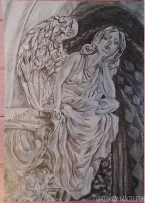 Рисунок ангел Тоскано А4 простым карандашом - 3