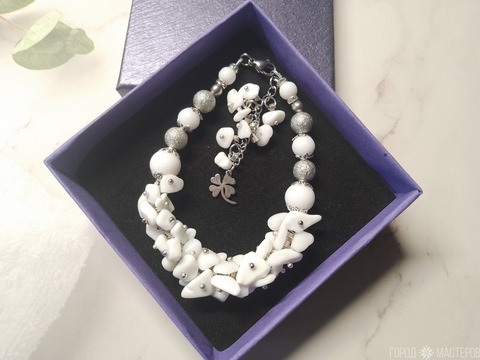 ШИКАРНЫЙ БРАСЛЕТ ИЗ БЕЛОГО АГАТА - 3