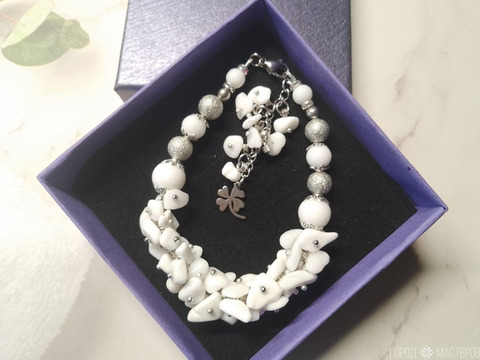 ШИКАРНЫЙ БРАСЛЕТ ИЗ БЕЛОГО АГАТА - 4