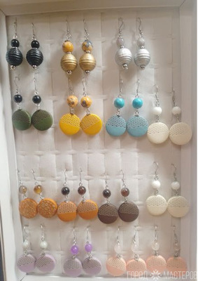 СЕРЬГИ С НАТУРАЛЬНЫМИ КАМНЯМИ И ДЕРЕВЯННЫМИ КРУГЛЫМИ ШАРМАМИ - 5