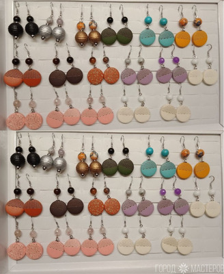 СЕРЬГИ С НАТУРАЛЬНЫМИ КАМНЯМИ И ДЕРЕВЯННЫМИ КРУГЛЫМИ ШАРМАМИ - 6