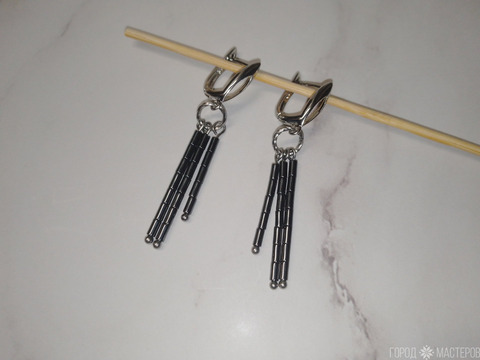 Серьги с белым агатом, гематитом - 2