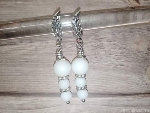 Серьги с белым агатом, гематитом - 5