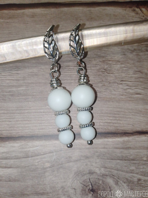 Серьги с белым агатом, гематитом - 6