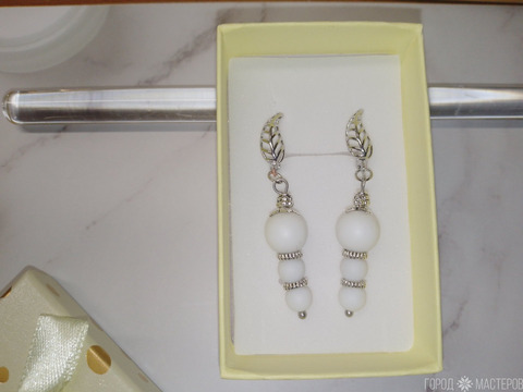 Серьги с белым агатом, гематитом - 7