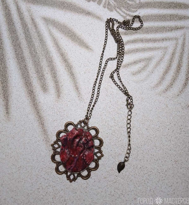 Колье "Сердце" из полимерной глины в бронзе - 3