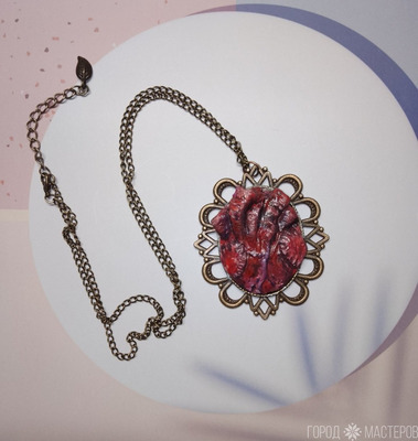 Колье "Сердце" из полимерной глины в бронзе - 9