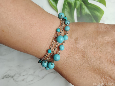 Браслеты из натуральной бирюзы многорядные - 5