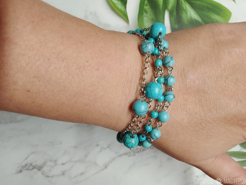 Браслеты из натуральной бирюзы многорядные - 10