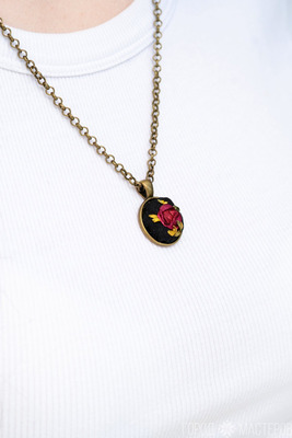 Комплект Кулон Серьги Кольцо вышитые лентами - 2