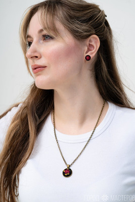 Комплект Кулон Серьги Кольцо вышитые лентами - 5